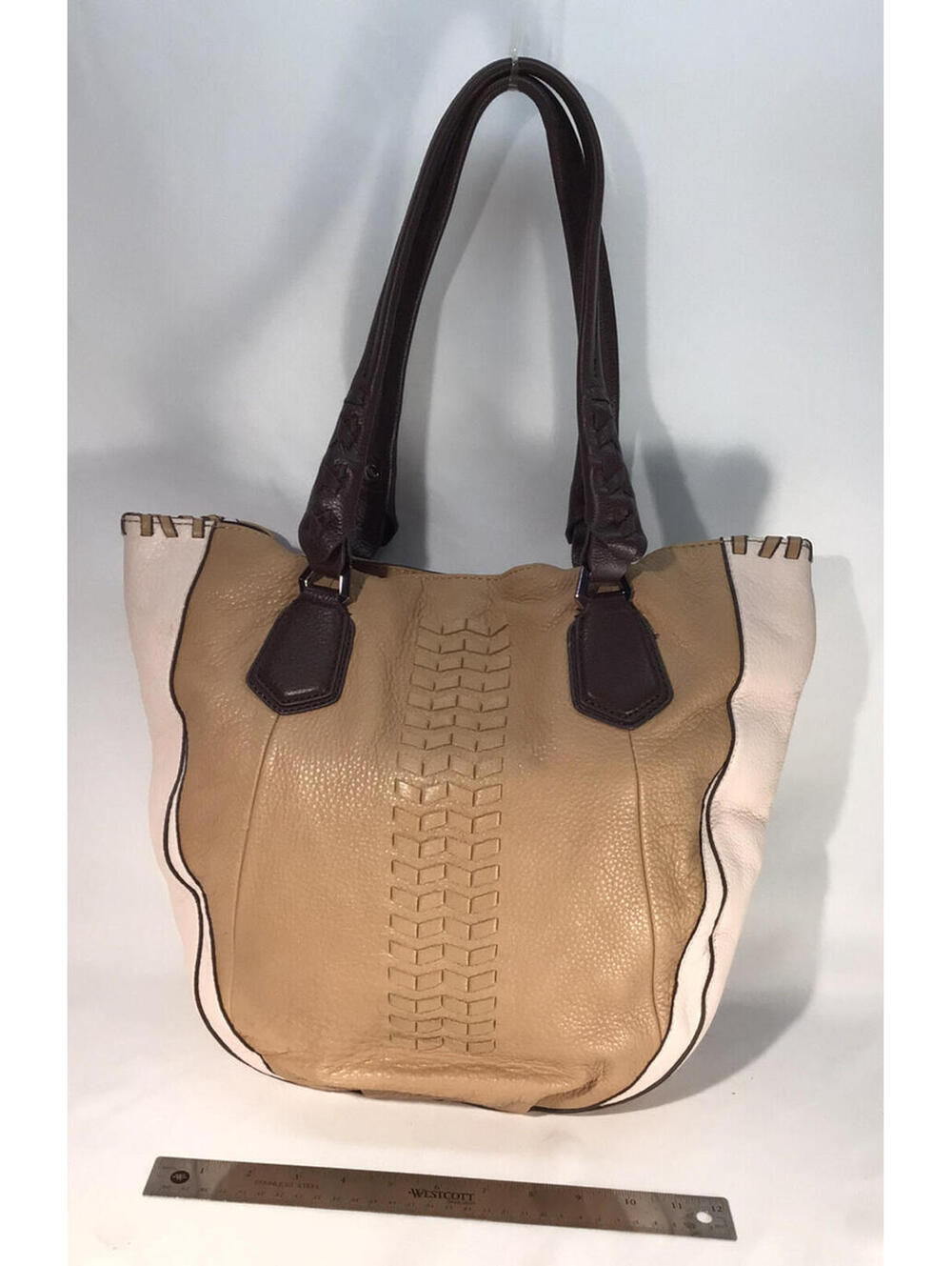 Oryany Lyssie Soft Pebbled Leather Color-Block Tote - Nude